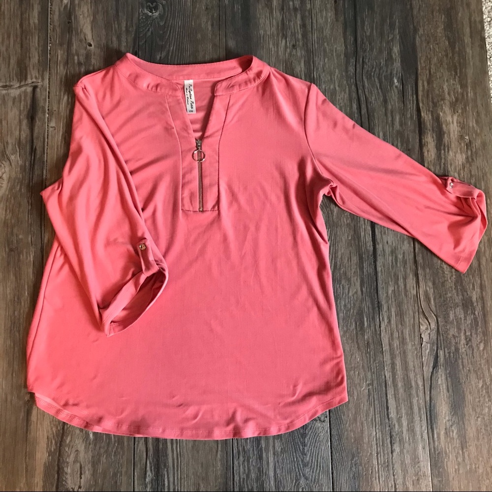 Super soft blouse rollup sleeve silver accents